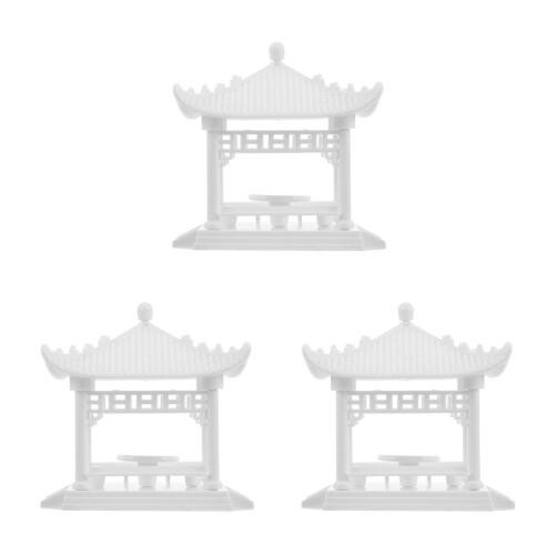 3Pcs White Miniature Pavilion Model Plastic Garden Ornament