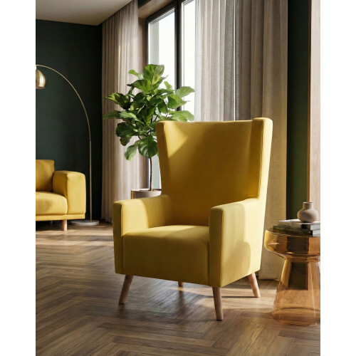 Beliani Wingback Chair ONEIDA Velvet Yellow 1