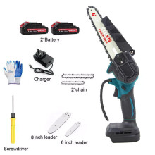2 Battery 4000W Mini Chainsaw Cordless 6/8'' Electric One-Hand Saw Wood Cutter