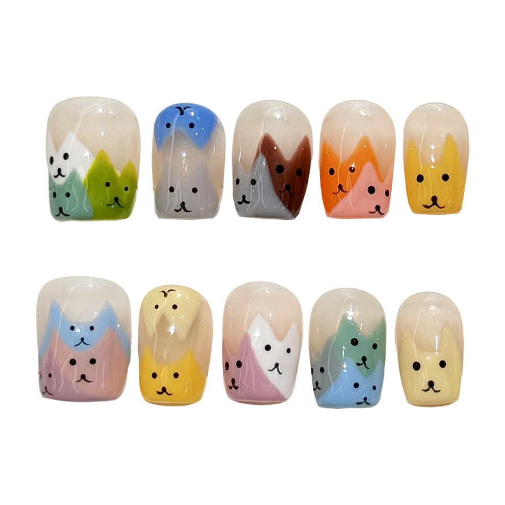 Penghui-Toys (S) Cute False Nails With Cartoon Cat Printed Charming Comfortable To Wear Manicure Nails For Women And Girl Nail Salon