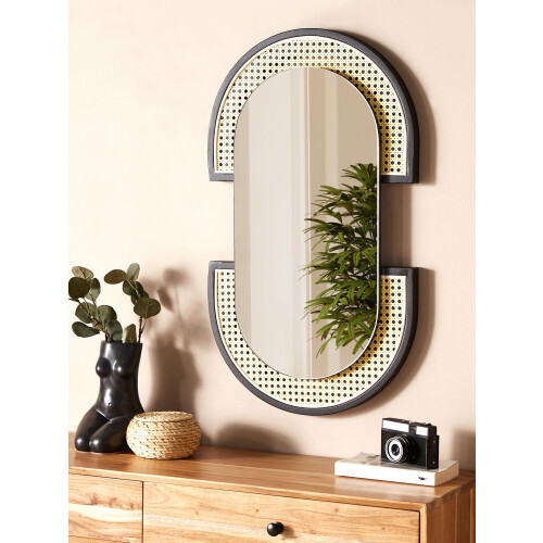 Beliani Wall Mirror STAINS 43 cm 75 cm PE Rattan Natural 1