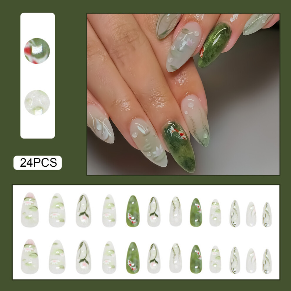Dachuang Beauty White,Green 24Pcs Green White Fake Nails, Natural & Unbreakable