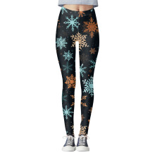 Kerstlegging voor dames met sneeuwvlokkenprint, middelhoge taille, hoge stretch, strakke kerstbroek, vrijetijdsbroek