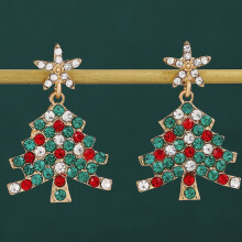 Orecchini pendenti a forma di albero di Natale con strass multicolore per donna – Gioielli in lega, adatti per feste natalizie e regali per le feste