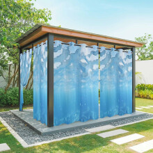 Cortinas externas impermeáveis com estampa de ondas do oceano em tons de azul, com ilhós, 137 x 274 cm, ideais para pátio, varanda, gazebo e