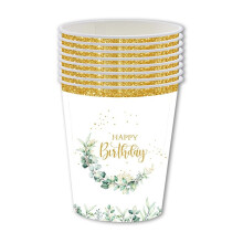 Pappbecher mit Eukalyptusblatt-Motiv – Einwegbecher mit Eukalyptusblatt-Design, Partybesteck-Set (20er-Packung)
