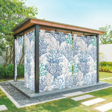 Cortinas externas com estampa abstrata do oceano, impermeáveis, com padrão de coral em tons de azul, verde-água e cinza, com ilhós, 137 x 241 cm,