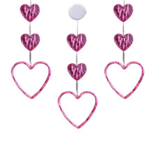 Conjunto de 3 luzes de cordão em formato de coração rosa em camadas para janela, alimentadas por bateria, para decoração de Dia dos Namorados e