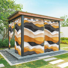 Cortinas externas com estampa degradê de ondas do oceano, impermeáveis, em tons de laranja e cinza, com ilhós, 137 x 241 cm, ideais para pátio,