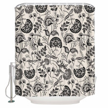 Cortina de ducha negra con estampado floral estilo granja, 48"x72", juego de lino estilo boho rústico, impermeable y lavable con 12 ganchos.