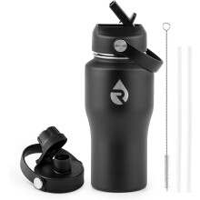 Isolierte 530-ml-Trinkflasche mit Strohhalm, passend für Getränkehalter, dreiwandig, vakuumisoliert, hält Getränke 48 Stunden kalt und 24 Stunden