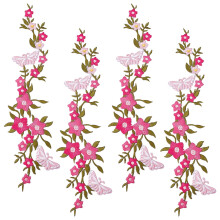 4 Stück gestickte Schmetterlings- und Blumenapplikationen zum Aufbügeln oder Aufnähen für Kleidung, Halsausschnittverzierungen (Dunkelrosa)