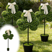 Kunstmatige Trifolium-topiarybomen voor St. Patrick's Day – Decoratie voor binnen en buiten, bolvormige plantenpotten met strik, geschikt voor