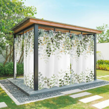 Cortinas externas com estampa de folhas de eucalipto, impermeáveis, arte abstrata verde-sálvia, com ilhós, para pátio/varanda/gazebo/jardim, 137