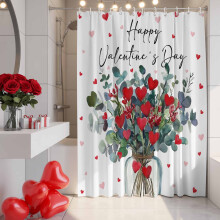 Duschvorhang zum Valentinstag, 122 x 183 cm, mit Blumenvase und Eukalyptusmotiv, wasserdicht und waschbar, inklusive 12 Haken