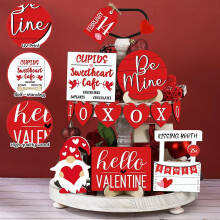 Valentine Tiered Tray Decor Set – Wooden Heart Signs, Farmhouse Table Decor, Compatible with Valentine's Day