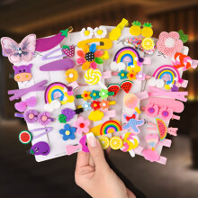 42 Haarspangen für Babys und Mädchen, niedliche Haaraccessoires, bunte Haarspangen mit Blumen-, Frucht-, Regenbogen- und Dessertmotiven für