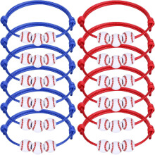 Conjunto de 12 Pulseiras com Pingentes de Beisebol – Pulseiras Esportivas Ajustáveis Vermelhas e Azuis para Mulheres e Adolescentes; Lembrancinhas