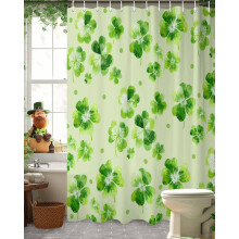 Cortina de ducha para el Día de San Patricio, 72"x72", tréboles verdes en acuarela, impermeable y lavable, incluye 12 ganchos.