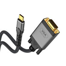 Cábla Cineál C go VGA Sreang Cábla Oiriúntóra Taispeána 1080P le Nascóirí Óirphlátáilte le haghaidh Leathnú Scáileáin Mhóir 2m ar Fad