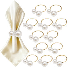 Porta-guardanapos decorativos com pérolas douradas, conjunto de 12 peças. Elegantes suportes para decoração de mesas de casamento, festas e