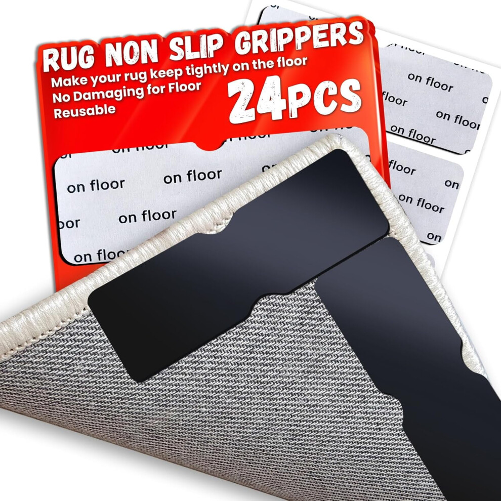 Rug Non Slip Grippers, Rug Tape Pads For Hardwood Floors, Laminate Floor, Tiles, No Flooring, Carpet Tape For Area Rugs, Keep Corners Flat (24) 9551475183619
