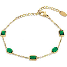 Tennisarmband für Damen, grünes Smaragd-Zirkon-Tennisarmband, 18 Karat vergoldet, 15 cm lange Rolokette, Karabinerverschluss