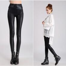 Leggings van imitatieleer voor dames met lichte compressie, hoge taille, elastische PU-broek met flatterend silhouet, geschikt voor de lente.