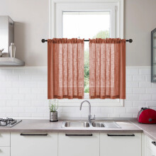 Cortinas divisórias de linho, cortinas vintage semitransparentes para banheiro/cozinha/quarto – 2 peças, compatíveis com varões padrão.