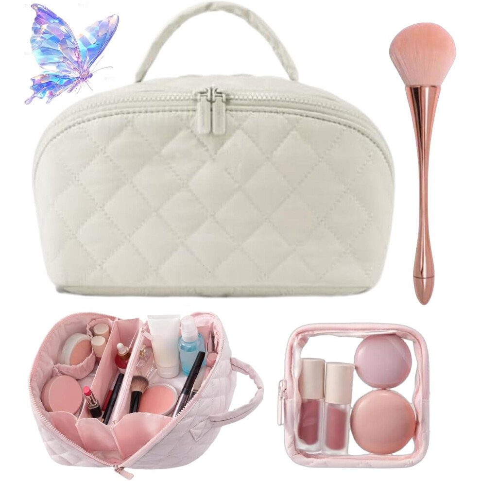 Upgraded 2026 Travel Makeup Bag for Women â Lay-Flat, Water-Resistant, Padded with Compartments, Compatible with Toiletries & Brushes