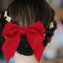 Lot de 2 filets à chignon avec pince à nœud papillon, filets à cheveux rouges en maille pour le travail et les services