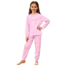 Girls Outfits Set 2 Piece Home Clothes Set Kids Bow Print Long Sleeve Crewneck Top Ankle-Tied Bottoms Ages 3-14 Years Soft Outfit