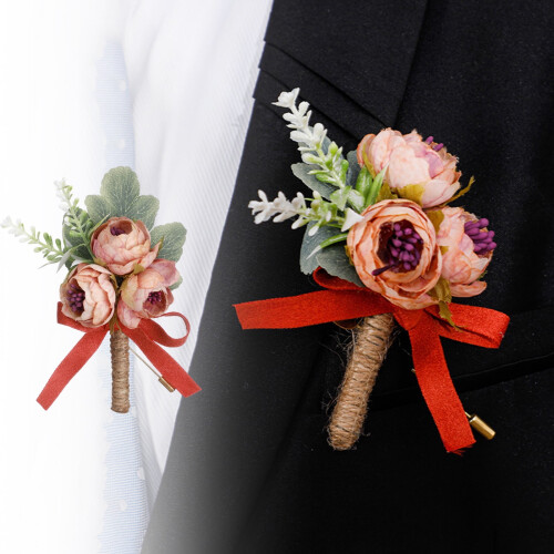 Roseblomstbrosje med grønne blader, 11,5 cm