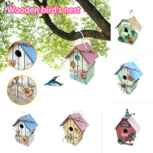 Wood Bird House for Outside Hanging Garden Decoration Hut Box for Sparrow and Hummingbird Nesting Sanctuary Wall Mounted Shelter, Green