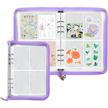 Pasta Organizadora de Adesivos Roxa com 80 Bolsos e Fecho de Zíper – Livro Expositor/Armador de Adesivos Reutilizável (Adesivos Não Inclusos)