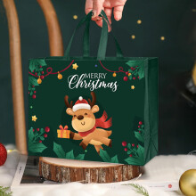 Grüne Weihnachtsgeschenktasche aus Vliesstoff, 32 x 25 x 17 cm