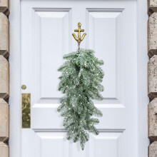28" Faux Snow Flocked Norfolk Pine Teardrop Swag, Λευκό Γυαλιστερό Διακοσμητικό Πόρτας/Μανδύα/Τζακιού