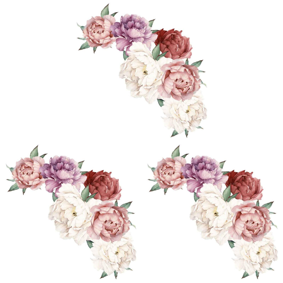 3 Pack 3D Peony Wall Stickers, Peel & Stick Waterproof PVC Floral Decals Compatible with Home, Bedroom, Nursery, Kitchen, Bathroom