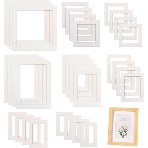 32 White Photo Mounts – 8 Sizes, Rectangular & Square