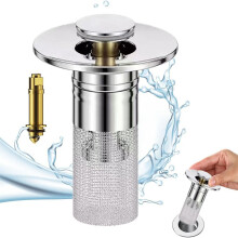 3Pcs Pop-Up Sink Drain Stopper with Replacement Filter Basket, Stainless Steel Hair Catcher, Anti-Clog Strainer (Silver)