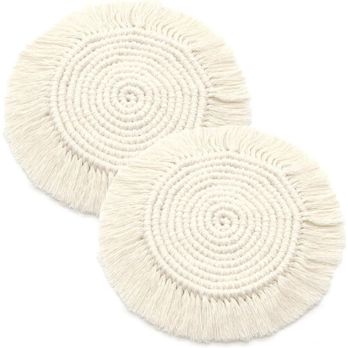 RUseeN Absorbent Χειροποίητα βαμβακερά σουβέρ 10", Σετ με φούντες Boho, ανθεκτικά στη