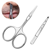 Curved & Rounded Facial Hair Scissors for Men – Mustache, Nose, Eyebrows, Eyelashes, Ear Hair – Stainless Steel, Includes Nose Trimmer + Eyebrow