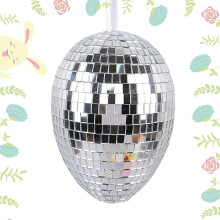 Disco Ball Easter Egg Ornament Set, Fabric Foam Eggs with Sunflower & Silver Mirror Ball, Hanging Decor for Spring, Party, Easter Tree