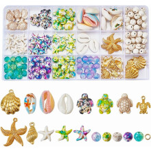 252pcs Beach Beads Kit: Starfish, Shell, Turtle, Sealife Charms, Turquoise Beads for Jewelry Making – Compatible with DIY Supplies
