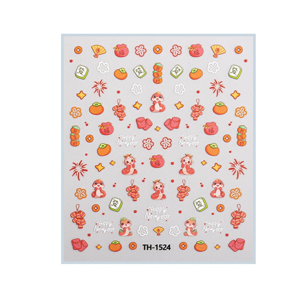 1 Sheet Chinese New Year Nail Stickers with Cartoon Designs Festival Nail Accesories Nail Decals for DIY Nail Art