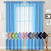 Semi-Sheer Curtains 52x84 in, Light-Filtering Drapes with Rod Pocket, Lightweight Window Treatments for Living Room & Bedroom, Blue, 1 Panel
