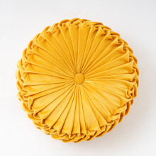 Velvet Round Throw Pillow Pleated Round Pillow Cushion Decoration for Couch Chair Bed Car(Ginger)