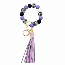 Beaded Bracelet Keychain Wristlet Tassels Key Jewelry Wood Beads Key Holder Beaded Bag Pendant Suitable for Women Girls