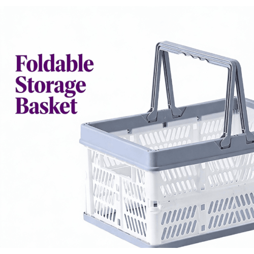 Foldable Storage Basket – Collapsible PP Organizer Bin for Kitchen, Groceries & Camping | Stackable, Ergonomic Handle | Indoor/Outdoor Use