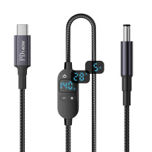Câble convertisseur élévateur de tension réglable DC5,5x2,1 mm vers USB-C avec affichage numérique pour la charge de plusieurs appareils